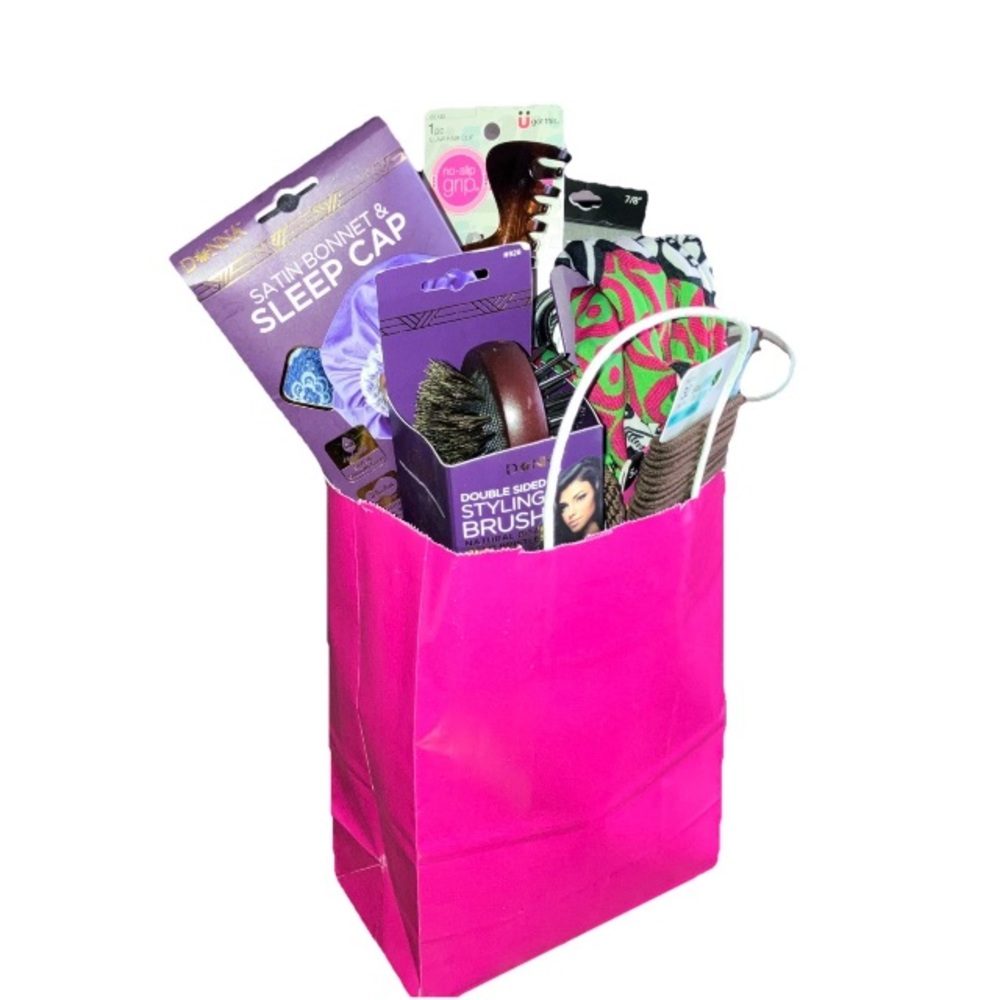 Holiday Party Gift Bag Basket Curly Hair Scunci Headwrap Wet Brush Cap Women